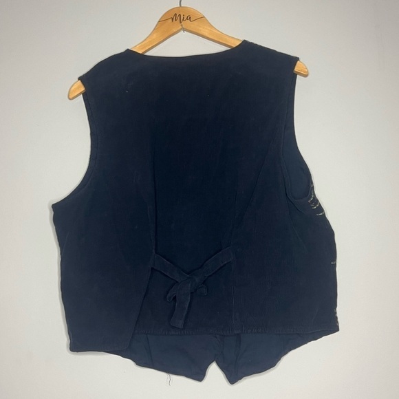 Vintage Bobbie Brooks Corduroy Paisley flower checkered navy vest Large - Picture 5 of 5